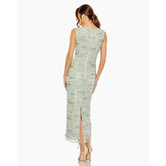 Mac Duggal NEW Sage Green Sleeveless Crystal Fringe Column Dress $698‎ - Size 14 - Picture 9 of 15